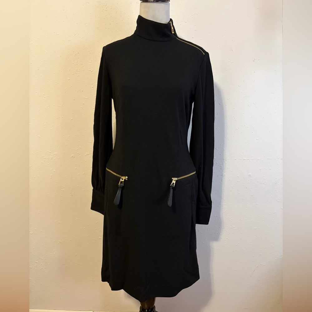 Per Se Black Dress with Gold Zipper Details